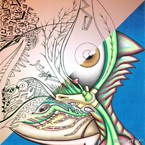 wasilij.art - Bildervergleich: Der Vogel hat nicht mal alle Bücher im Schrank (Zeichnung mit Bild)