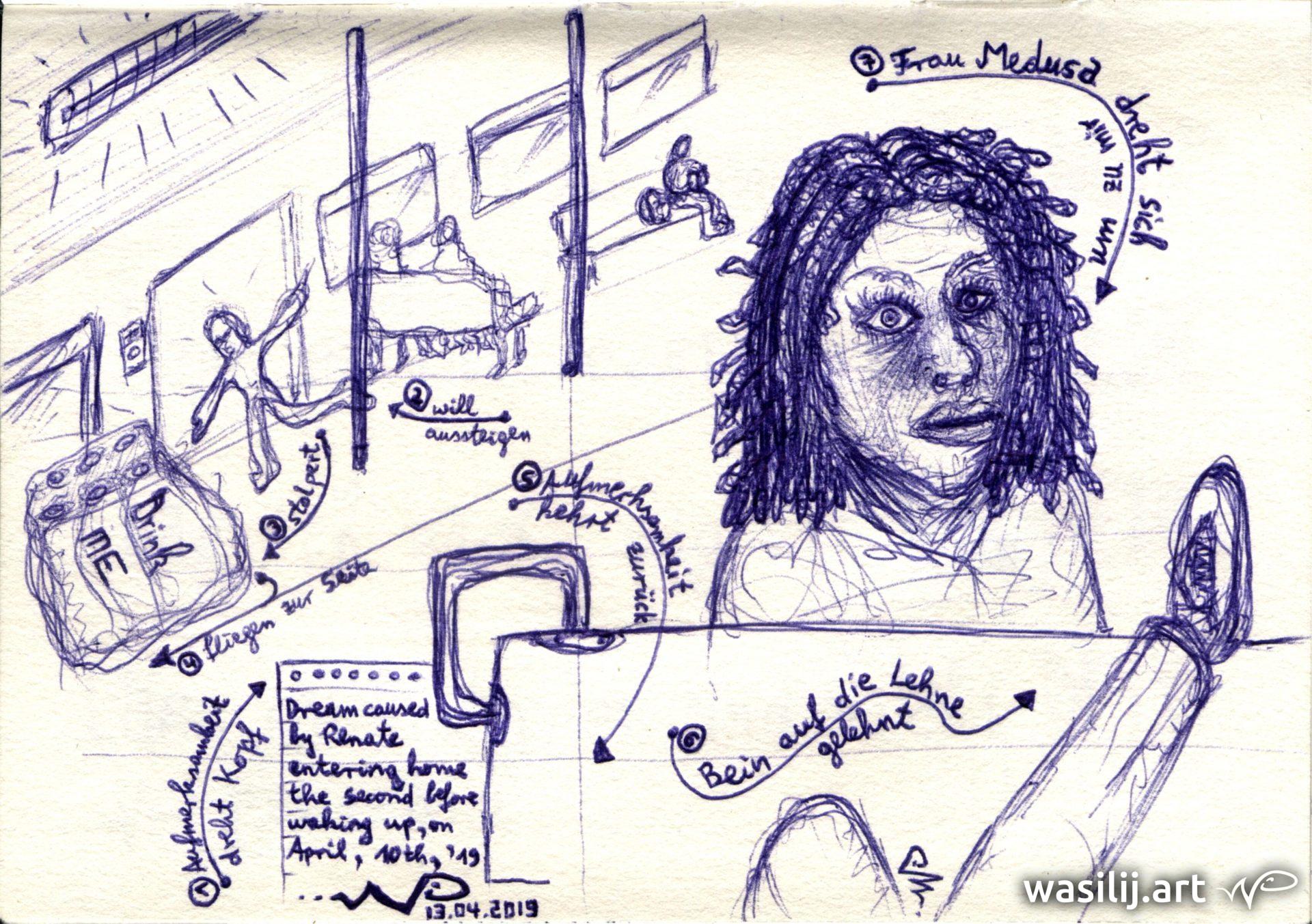 wasilij.art - Dream caused by Renate entering home the second before waking up - Zeichnung