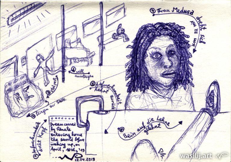 wasilij.art - Dream caused by Renate entering home the second before waking up - Zeichnung