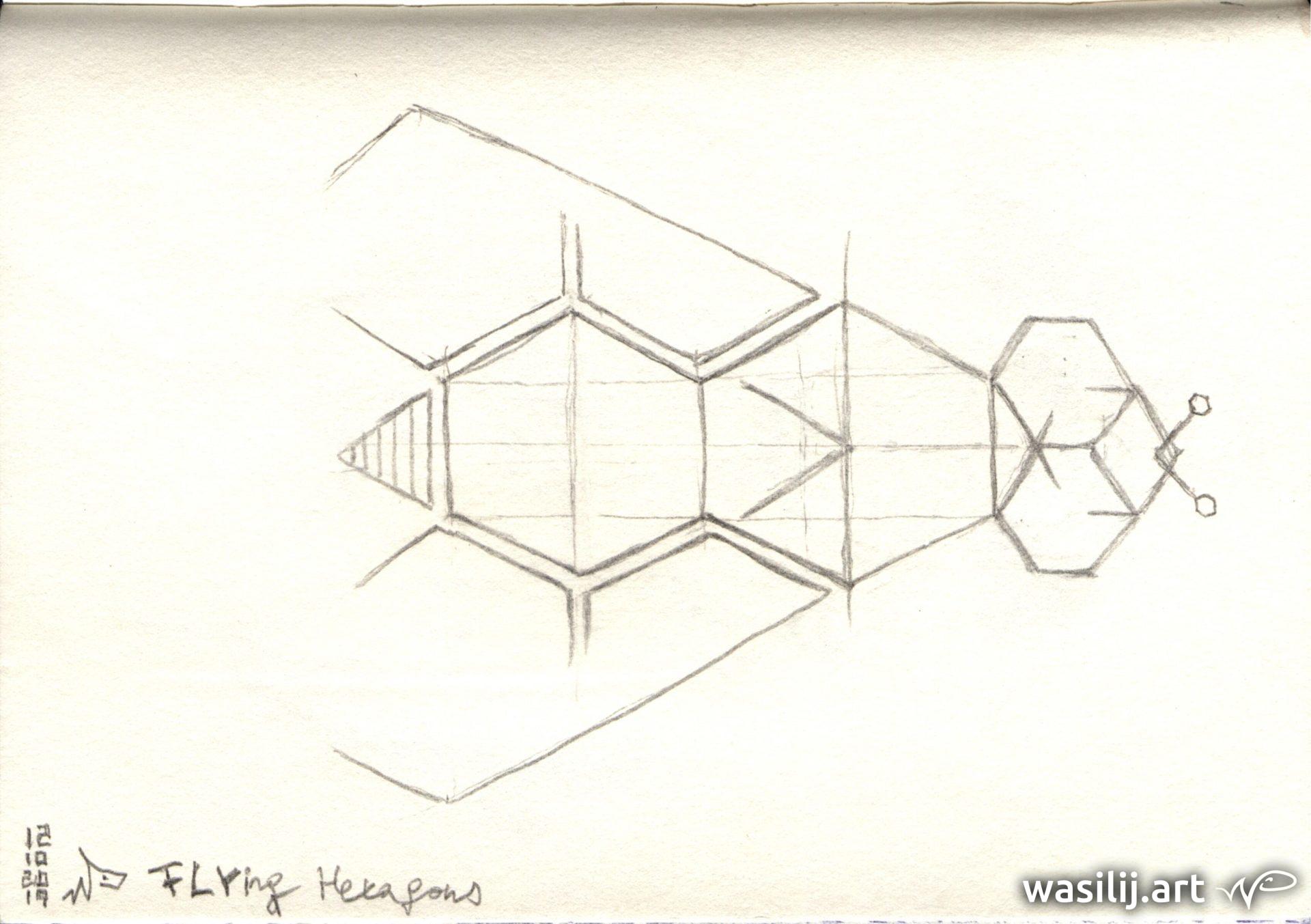 wasilij.art - FLYing Hexagons - Zeichnung